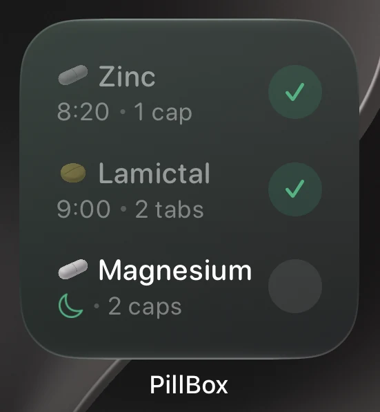 The widget with two doses ticked off and the last one left