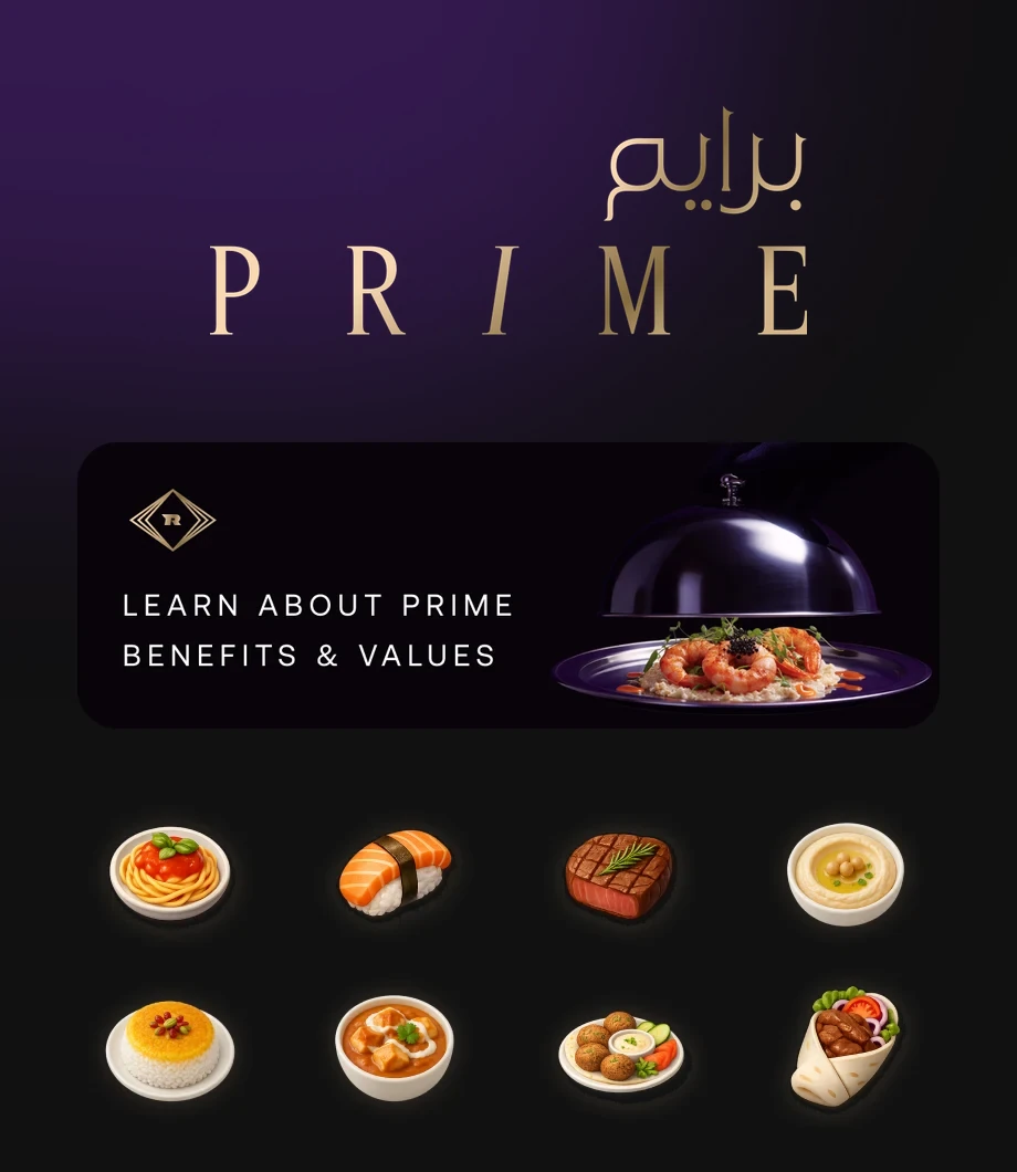 The Prime logo, banner and cuisine icons